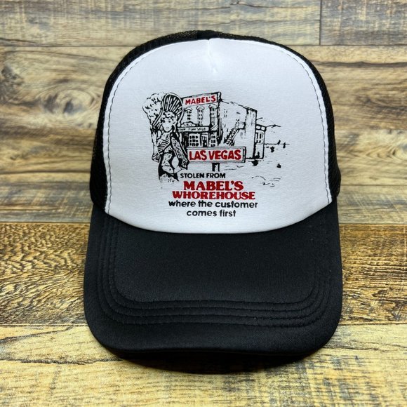 Mabels Whorehouse Mens Trucker Hat Black Snapback Las Vegas Nevada Baseball Cap - Picture 2 of 8